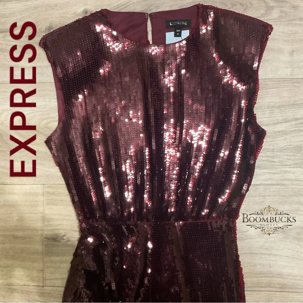 Express Burgundy Sequin Dress NWT - Picture 11 of 16